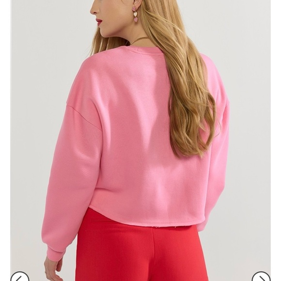 Francesca's Collections Pink Crew Neck Sweater with Red Lip Design - Picture 3 of 6